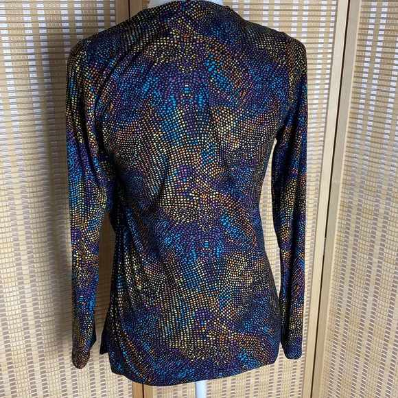 🔷Rafaella Geometric Multi-Colored V-Neck Pleated Dotted Stretch Long Sleeve - Picture 4 of 4